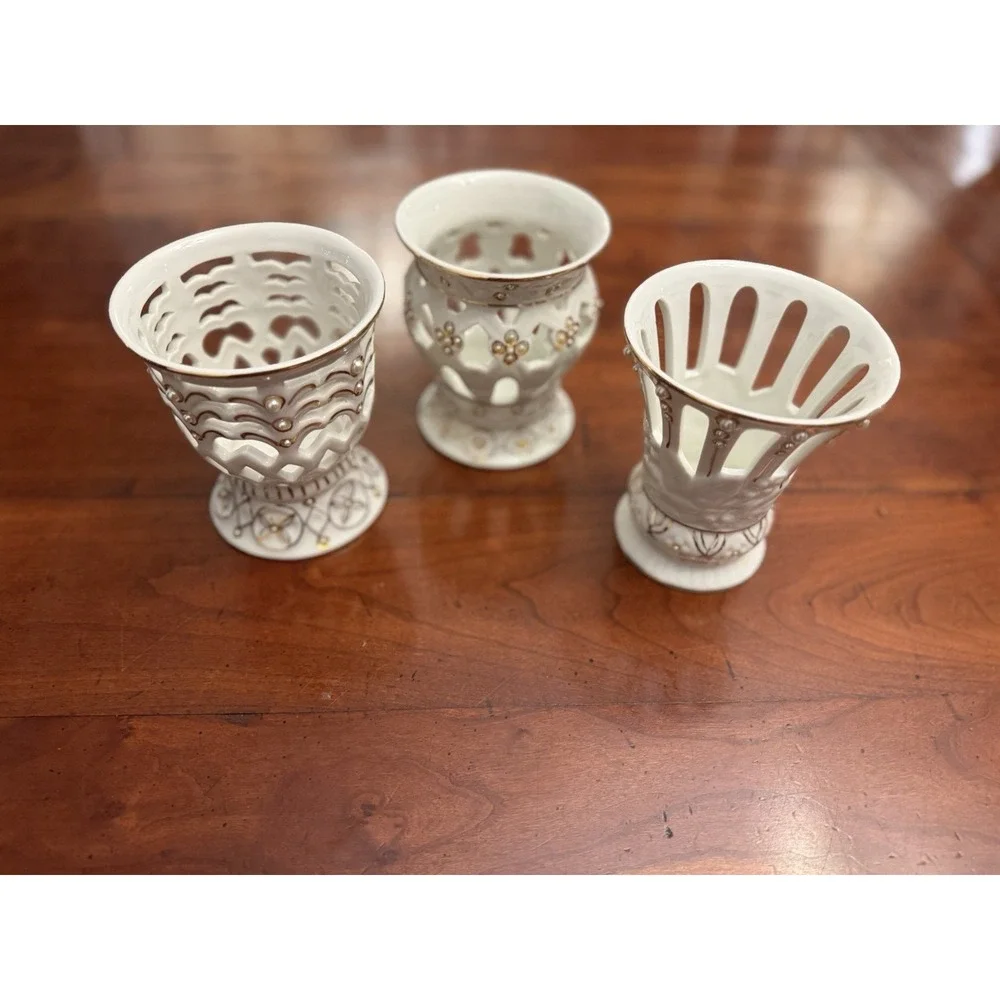 Formalities by Baum Bros Ivory & Pearl Collection Porcelain Votives Set of 3 Vtg